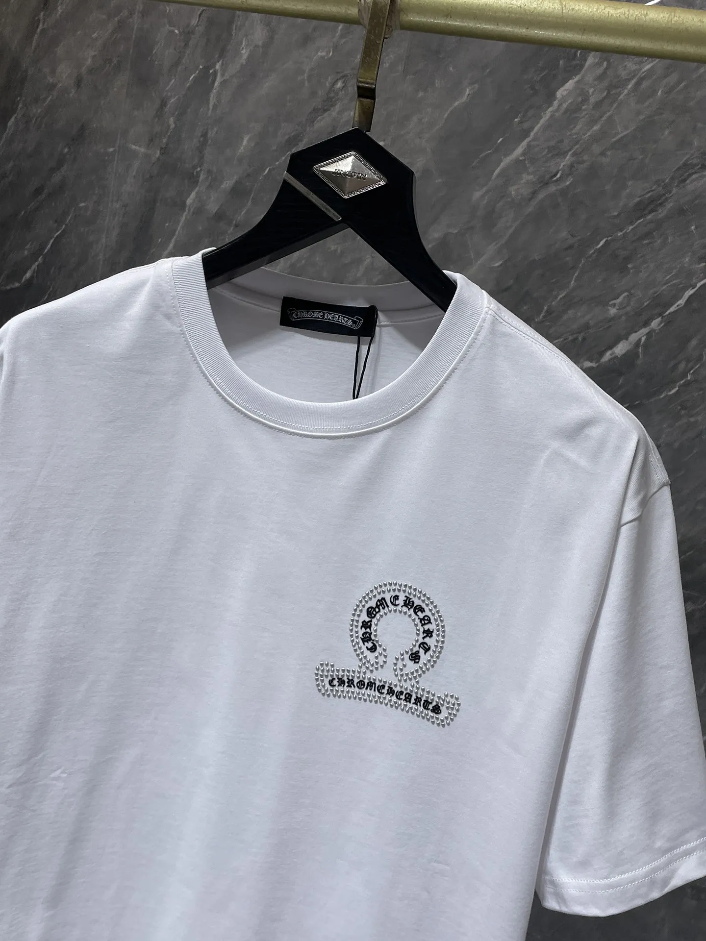 P180 New in summer Chrome Hearts 25ss High weight, environmentally friendly and high-quality top fabric 280g Chrome silicone hot diamond cross horseshoe short sleeves, counter synchronization, replica version 1:1 Recommended colors: white, black